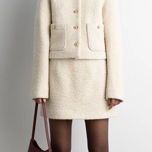 NWT Oak + Fort BOUCLE WOOL BLEND MINI SKIRT in Birch Color jacket available also